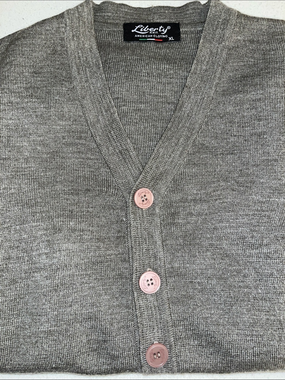 liberty Gray Sleeveless Button-Up Knit Vest with Pink Buttons